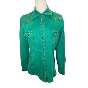 Diane Gilman DG2 Emerald Green Studded Western Shirt Jacket Medium
